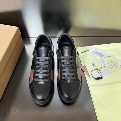 Burberry Leather and Cotton Check Sneaker Black - Image 4