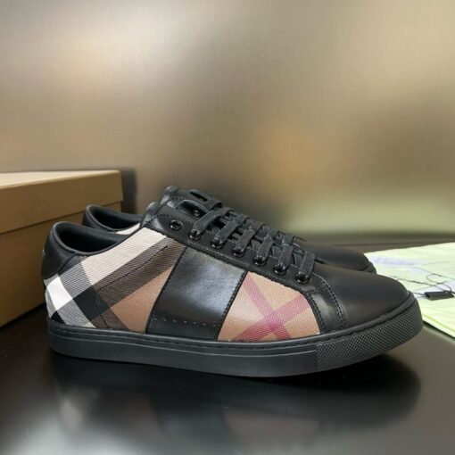 Burberry Leather and Cotton Check Sneaker Black