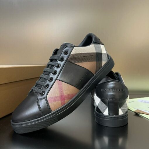 Burberry Leather and Cotton Check Sneaker Black - Image 2