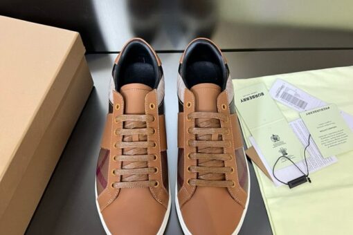 Burberry Leather and Cotton Check Sneaker Brown