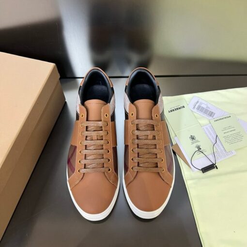 Burberry Leather and Cotton Check Sneaker Brown - Image 4