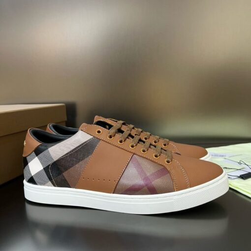 Burberry Leather and Cotton Check Sneaker Brown