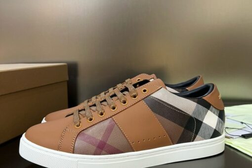 Burberry Leather and Cotton Check Sneaker Brown