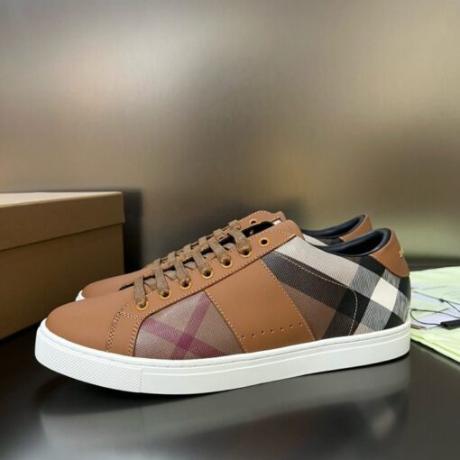 Burberry Leather and Cotton Check Sneaker Brown - Image 3