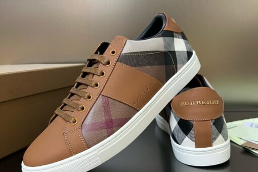 Burberry Leather and Cotton Check Sneaker Brown