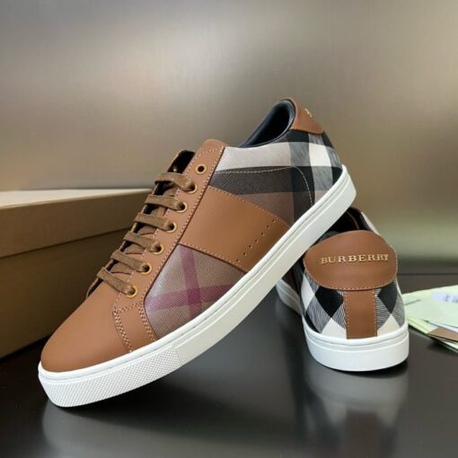 Burberry Leather and Cotton Check Sneaker Brown - Image 2