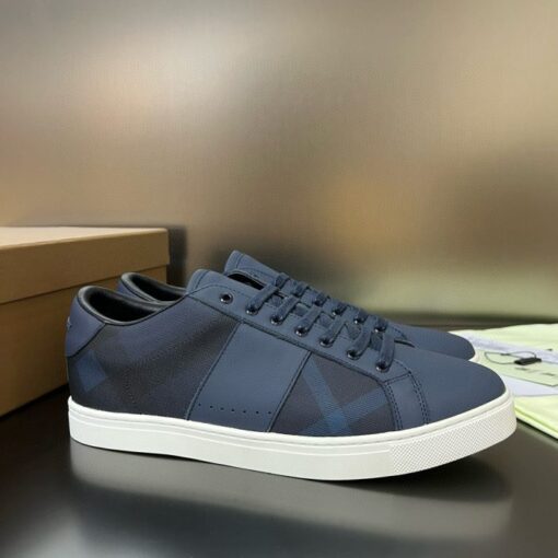 Burberry Leather and Cotton Check Sneaker Charcoal