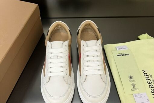 Burberry House Check and Leather Sneakers Optic white