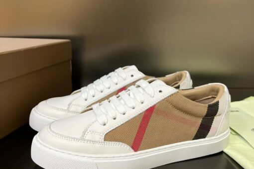 Burberry House Check and Leather Sneakers Optic white