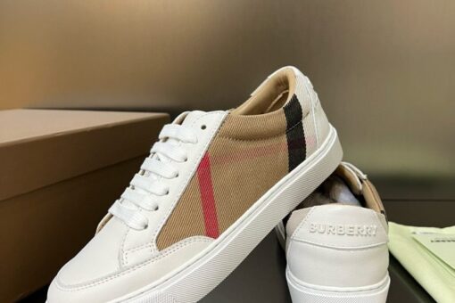 Burberry House Check and Leather Sneakers Optic white