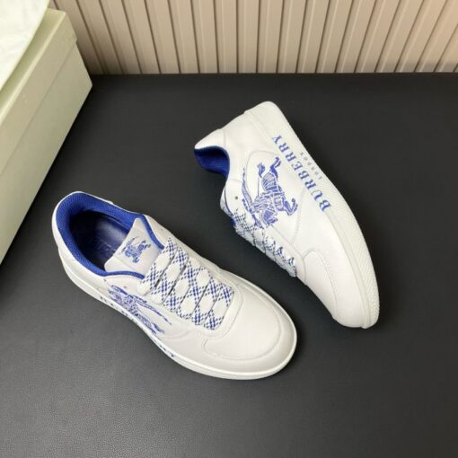 Burberry Leather Stock Sneakers White & Blue - Image 3