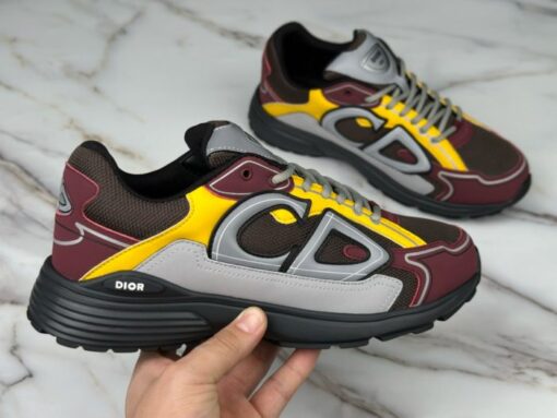 B30 Sneaker Deep Gray Mesh with Burgundy, Yellow and Gray Technical Fabric - Image 3