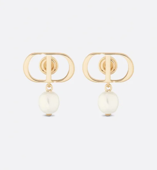 Petit CD Earrings Gold-Finish Metal and White Resin Pearls