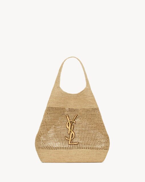 YSL Icare In Raffia Bag Brown Gold