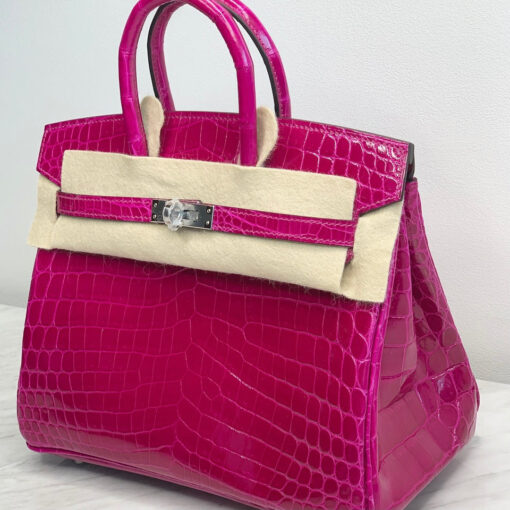 Hermès Birkin 25 Rose Pourpre Shiny Croc Palladium Hardware Bag - Image 2