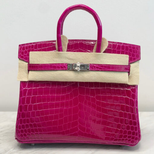 Hermès Birkin 25 Rose Pourpre Shiny Croc Palladium Hardware Bag