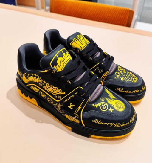 LV Trainer Sneakers Black Yellow Signatures