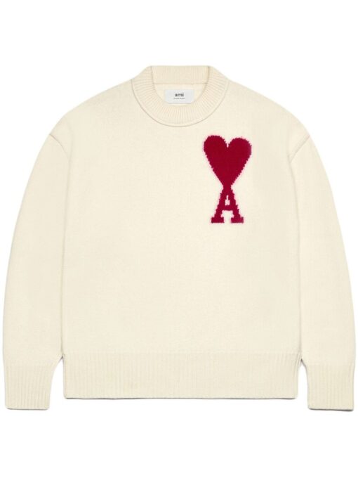 AMI Paris Ami de Coeur intarsia-knit wool jumper cream white/bordeaux red