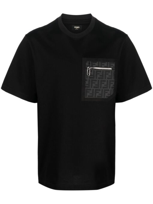 FENDI FF-monogram pocket cotton T-shirt black