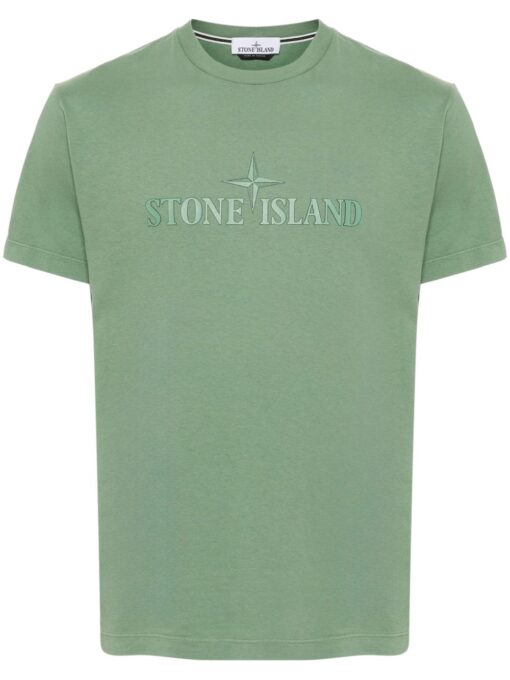 Stone Island logo-embossed cotton T-shirt green