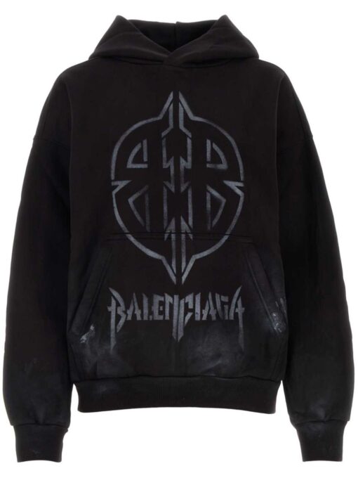 Balenciaga graphic-print cotton hoodie black