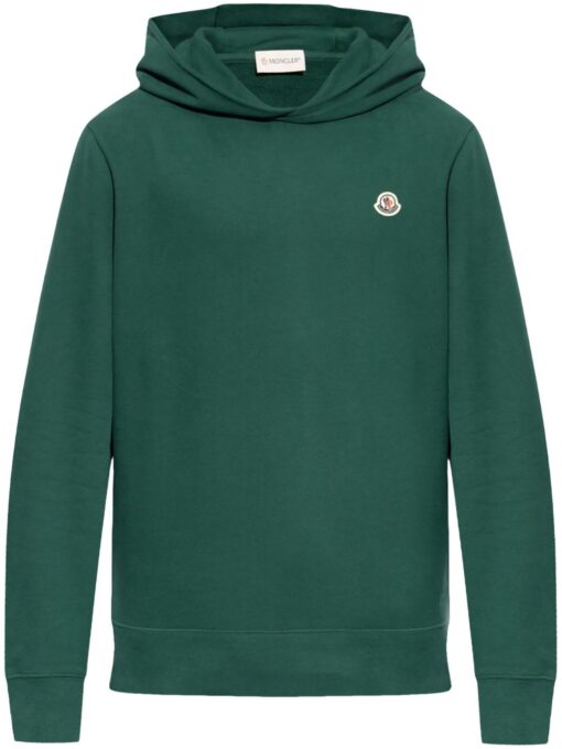 Moncler logo-patch cotton hoodie emerald green