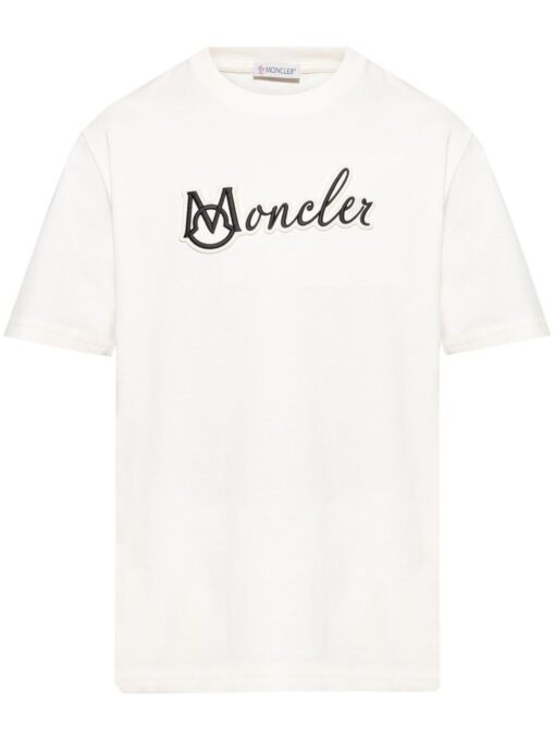 Moncler logo-embroidered cotton T-shirt white