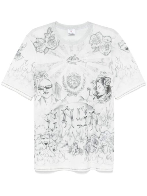 Casablanca tattoo-print mesh T-shirt