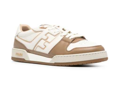 FENDI Match FF-appliqué leather sneaker light beige/brown - Image 2